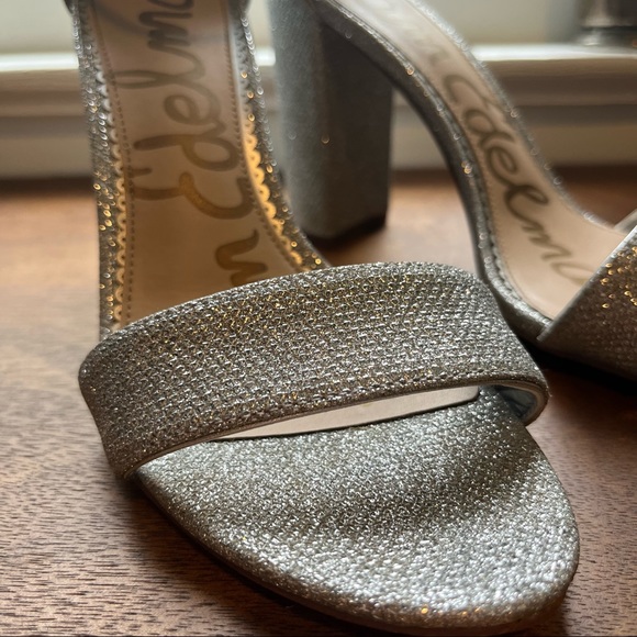 SAM EDELMAN 🪩 sparkly silver ‘Yaro’ block hells 8 - Picture 7 of 9